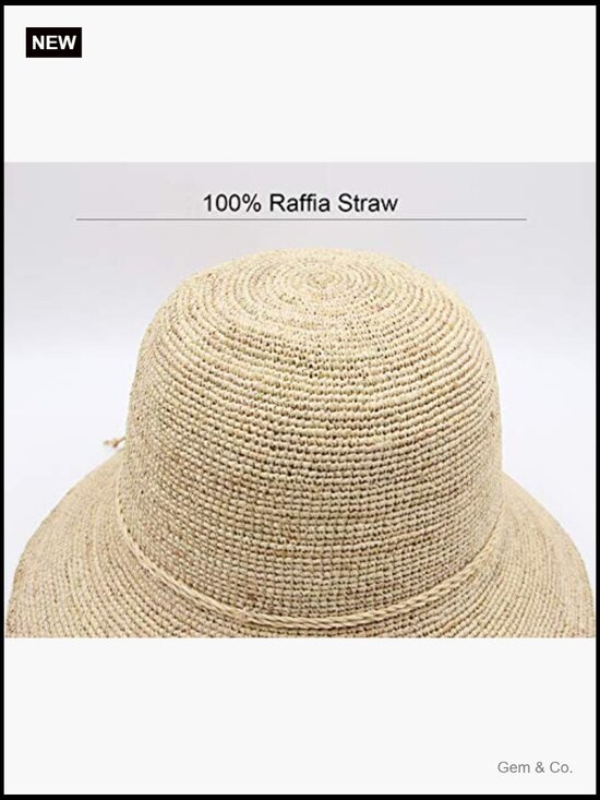 Women\'s Raffia Bucket Hat Wide Brim Sun Protection Adjustable Strap main image 4